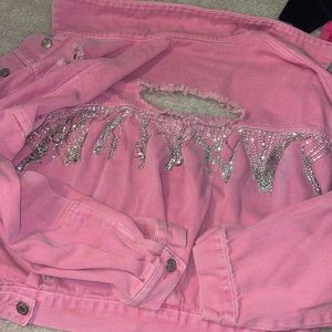 Pink Denim Rhinestone Fringe Jacket